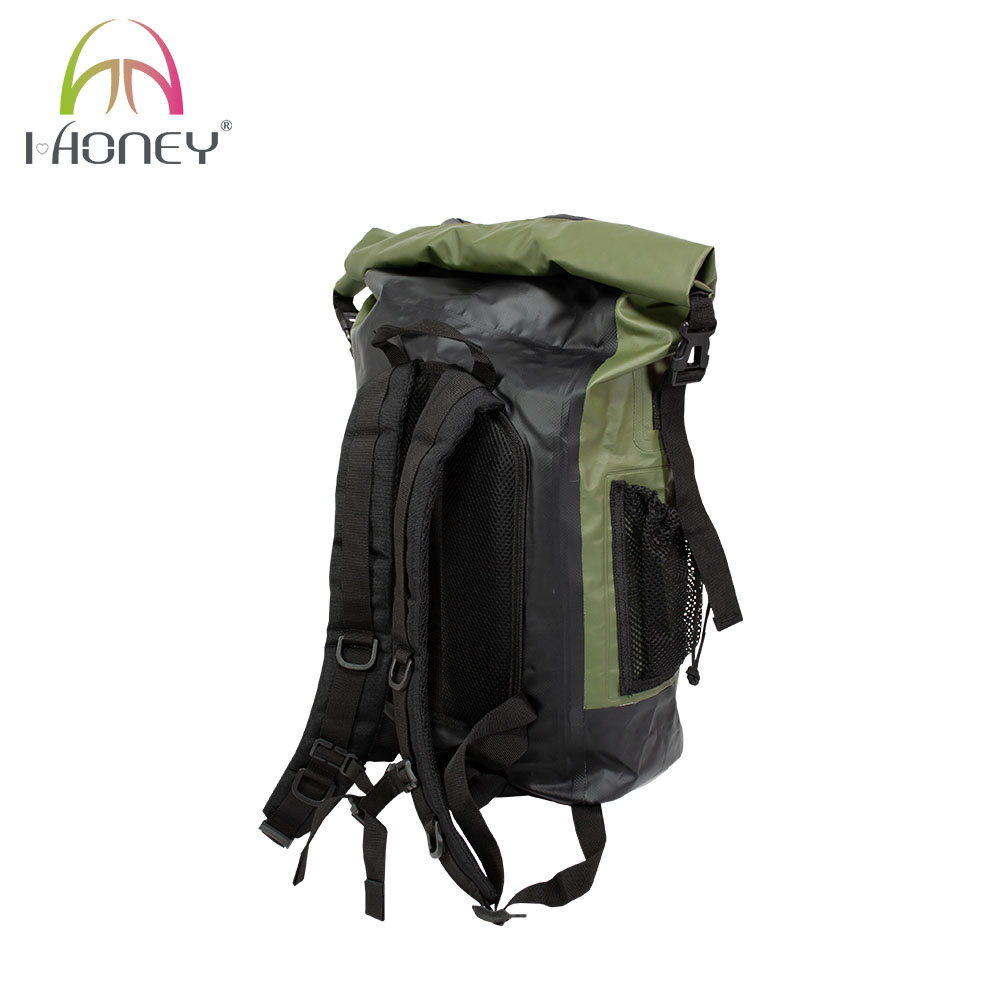 500D PVC Tarpaulin Waterproof Outdoor Camping Backpack IPX6 with Front Large Zipper Opening